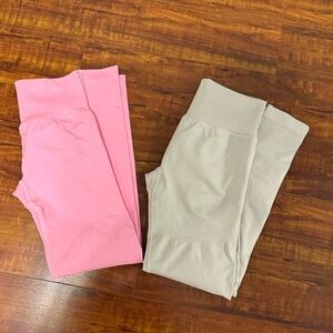 Lazuli Label V Seam Off White & Bubblegum Pink Seamless Leggings